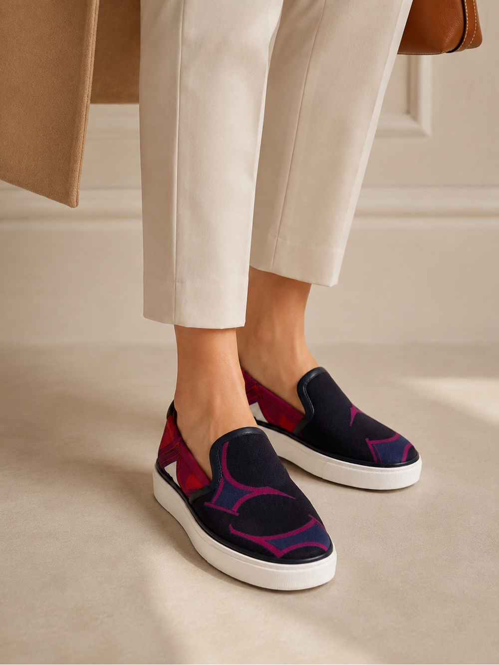 Hermès Les Coupés Printed Canvas Slip-On Sneakers 37.5 / US 7.5